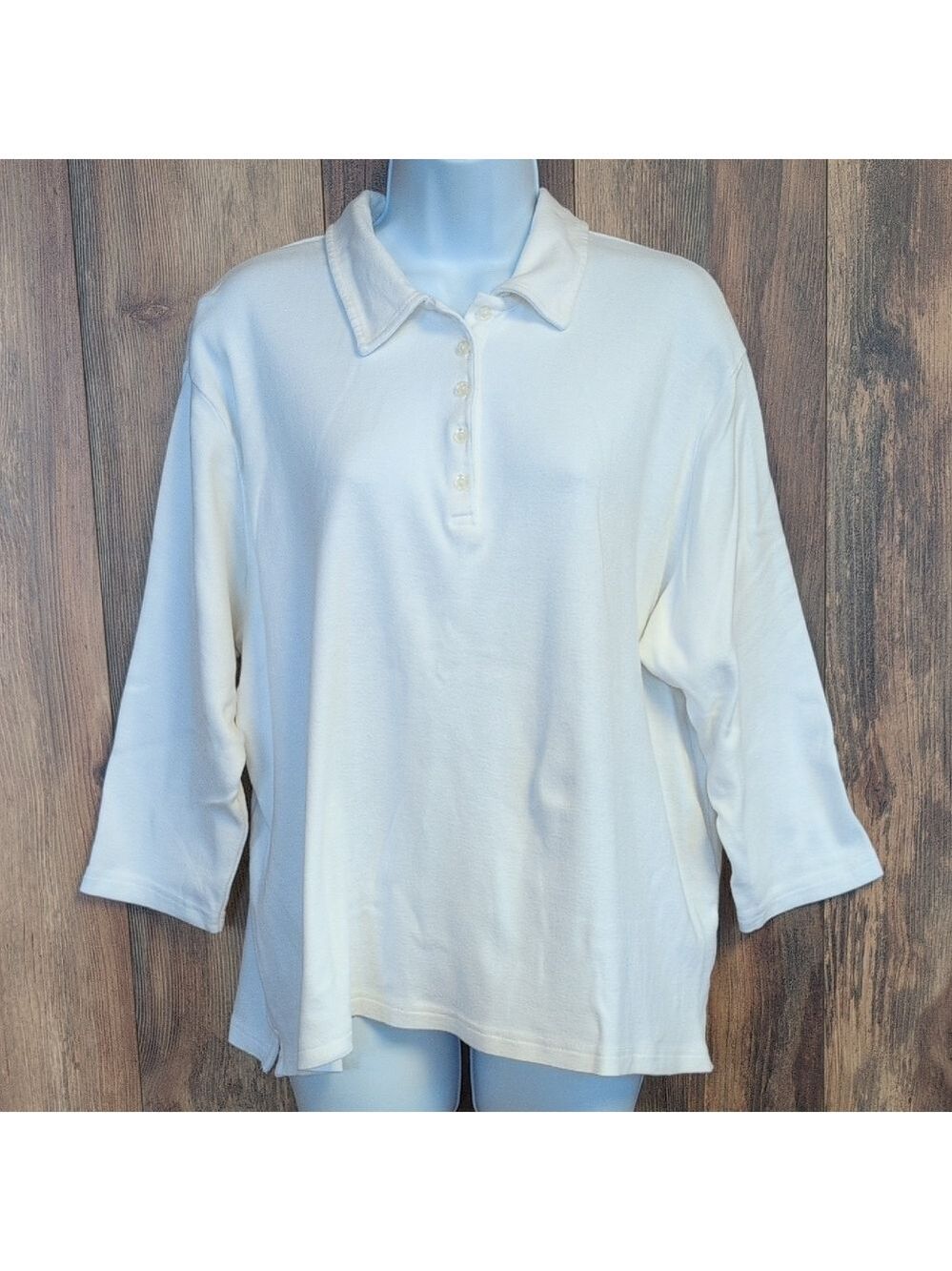 Marsh Landing Women's White 1/4 Button Down Cotton Shirt XL             C354